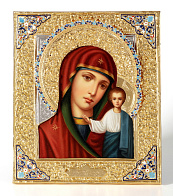 Икона живописная Божией Матери «Казанская» 24х30, масло, риза №1, эмаль, золочение