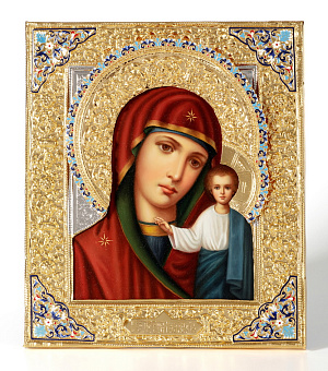 Икона живописная Божией Матери «Казанская» 24х30, масло, риза №1, эмаль, золочение Икона живописная Божией Матери «Казанская» 24х30, масло, риза №1, эмаль, золочение