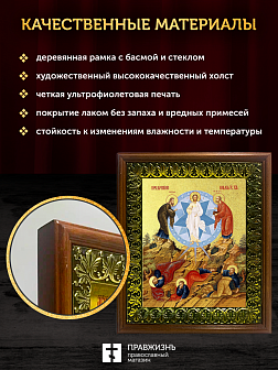 Икона Преображение Господне с золочением, деревянная рамка с басмой и стеклом 18х21х2,5 см 1230