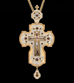 Крест наперсный №200 / Фианиты гильяш / золочение, серебрение