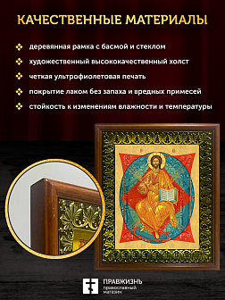 Икона Господа Иисуса Христа Спас в Силах, деревянная рамка с басмой и стеклом 18х21х2,5 см 1129