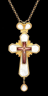 Крест наперсный №166 / золочение / серебро эмаль на перламутре (УИН)