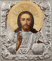 Икона живописная в ризе 24х30 масло, объемная риза № 76А, золочение Спаситель