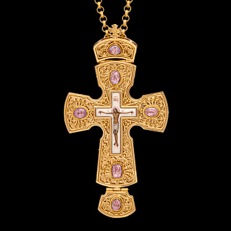 Крест наперсный филигрань №0010 / Фианиты двойной рант финифть / золочение