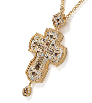 Крест наперсный №200 / Фианиты гильяш / золочение, серебрение