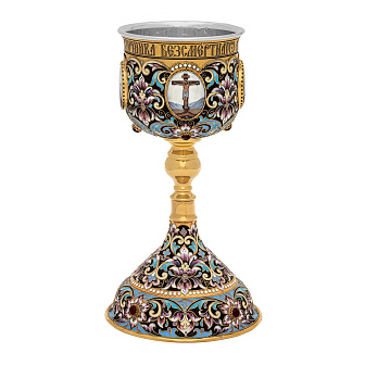 Потир 0.85л 4-финифти, филигрань, эмаль, роспись №19 / золочение / серебряный вкладыш (УИН)