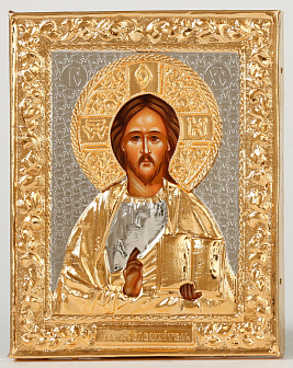 Икона живописная Спасителя 11х13, масло, риза №28, золочение Икона живописная Спасителя 11х13, масло, риза №28, золочение