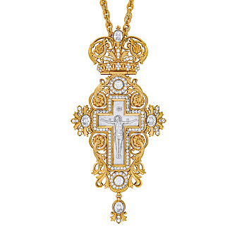 Крест наперсный №189 / Фианиты литьевое распятие / золочение, серебрение
