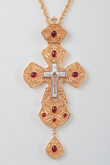 Крест наперсный филигрань №0031 двойной рант,узор финифть /золочение/ Крест наперсный филигрань №0031 двойной рант,узор финифть /золочение/