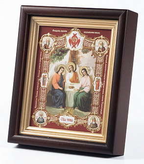 Икона в киоте 13х18 сложный, конгрев, плёнка Троица 3 (с клеймами)
