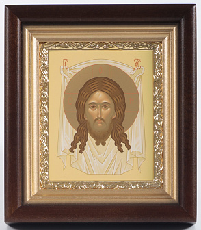 Икона в киоте 11х13 сложный, темпера, рамка золочёная Спас Нерукотворный