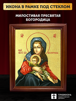 Икона Божией Матери Милостивая с золочением, деревянная рамка со стеклом 15х18х2 см 1120