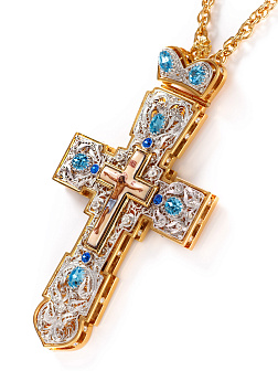 Крест наперсный филигрань №0038 двойной рант, финифть / золочение, серебрение