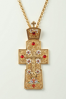 Крест наперсный филигрань №0003 эмаль,роспись,литьевое распятие /золочение/