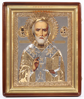 Икона живописная в киоте 30х40 масло, риза №275, киот №1 Николай Чудотворец