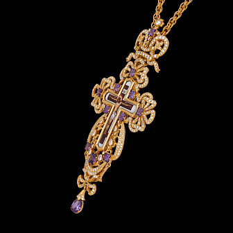 Крест наперсный №209 / Фианиты деколь / золочение