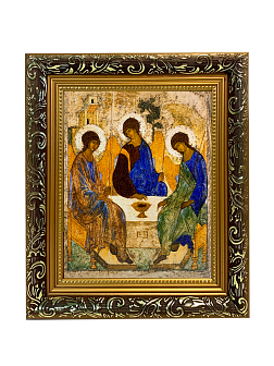 Икона Троица Андрея Рублева на холсте в киоте 164