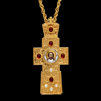 Крест наперсный филигрань №0003 двойной рант деколь / круглая / золочение