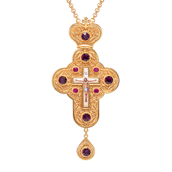 Крест наперсный филигрань №0045 двойной рант финифть / золочение Крест наперсный филигрань №0045 двойной рант финифть / золочение