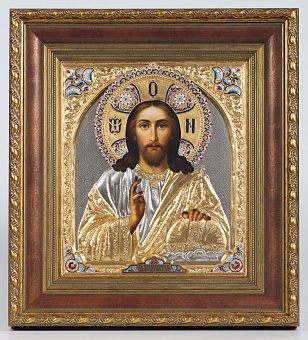 Икона живописная в киоте 30х40 масло, риза №33, матовое золочение, эмаль, киот №22 Спаситель Икона живописная в киоте 30х40 масло, риза №33, матовое золочение, эмаль, киот №22 Спаситель