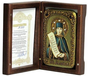 Настольная икона ''Святая преподобная Аполлинария Египетская'' на мореном дубе