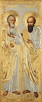 Икона "Апостолы Петр и Павел" писаная маслом с золочением