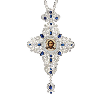 Крест наперсный №213 / Фианиты деколь / серебрение