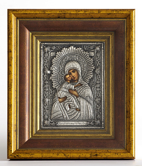 Икона живописная в киоте 18х24 масло, риза №234, черненое серебрение, киот №22 Владимирская БМ