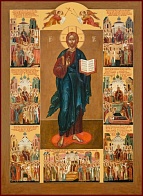 Икона Господь Вседержитель с клеймами ''Семь Вселенских соборов''