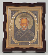 Икона в киоте 18х24 фигурный №4 темпера, риза комбинированная (зол+патин)