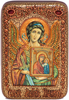 Настольная икона ''Ангел Хранитель'' на мореном дубе