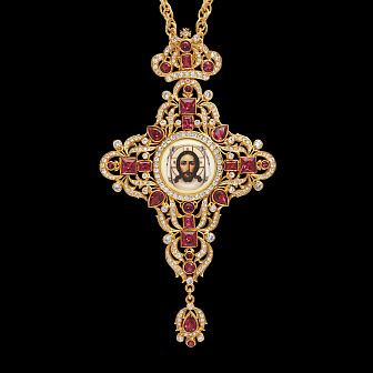 Крест наперсный №213 / Фианиты деколь / золочение