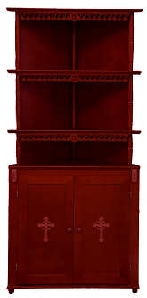 Шкаф-стеллаж - домашний иконостас угловой с резными узорами
