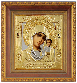 Икона живописная в киоте 24х30 масло, риза №88, матовое золочение, киот №22 Казанская БМ