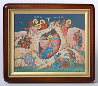 Икона в киоте 24х18 фигурный, темпера Рождество Христово
