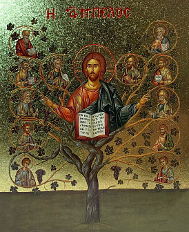 Икона Спас Древо Жизни с золочением, деревянная рамка со стеклом 15х18х2 см