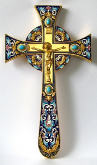 Крест напрестольный мальтийский литьевое распятие, эмаль / золочение Крест напрестольный мальтийский литьевое распятие, эмаль / золочение
