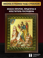 Икона Иоанн пророк Предтеча и Креститель Господень с золочением, деревянная рамка с басмой и стеклом