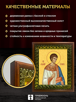 Икона Стефан архидиакон первомученик, деревянная рамка с басмой и стеклом 18х21х2,5 см 318