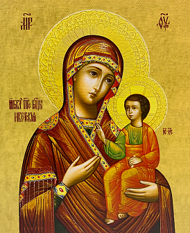 Икона Иверская Божия Матерь на холсте в киоте 075
