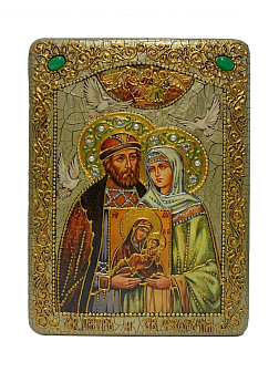 Настольная икона ''Петр и Февронья'' на мореном дубе