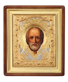 Икона живописная в киоте 30х40 масло, риза №240, киот №1 Николай Чудотворец