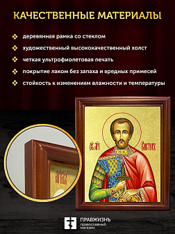 Икона Виктор Халкидонский мученик с золочением, деревянная рамка со стеклом 15х18х2 см 046