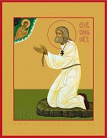 Икона "Моление на камне, Серафим Саровский" из дерева