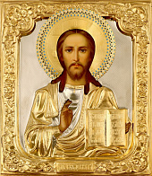 Икона живописная Спасителя 24х30, масло, риза №20, эмаль, золочение