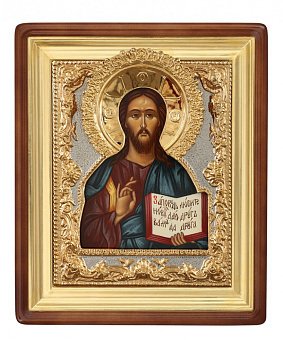 Икона живописная в киоте 18х24 масло, риза №92, киот №1 Спаситель Икона живописная в киоте 18х24 масло, риза №92, киот №1 Спаситель