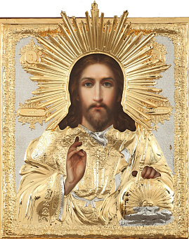 Икона живописная Спасителя 24х30, масло, риза №96, золочение