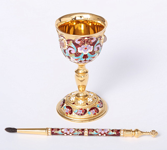 Сосуд для елея + стручец филигрань, эмаль / золочение