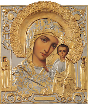 Икона живописная Божией Матери «Казанская» 30х40, масло, риза №307, золочение Икона живописная Божией Матери «Казанская» 30х40, масло, риза №307, золочение