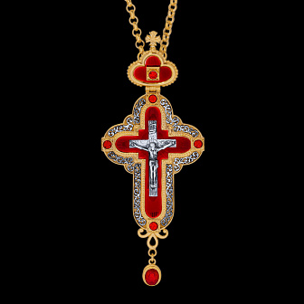 Крест наперсный №155 гильяш, эмаль / золочение, серебрение